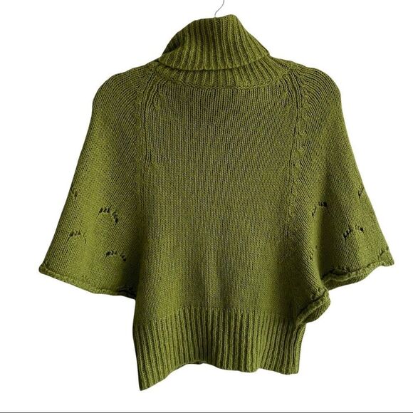 BIJU Wool Chunky Knit Turtleneck Pullover Sweater Wide Sleeves Green XS/S - Picture 3 of 4